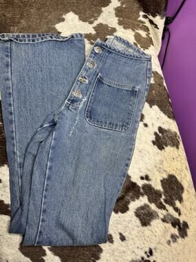 Joy Jeans Button Fly Bell Bottom Size Small Women's Blue Denim Jeans